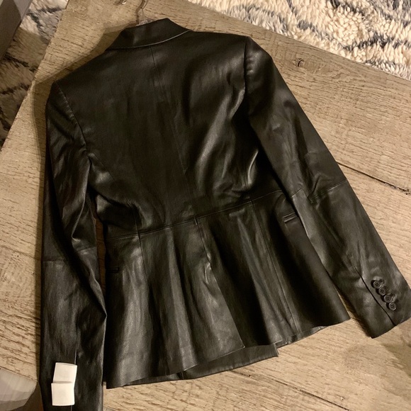 Theory Lamb Leather Blazer in Black. - Picture 8 of 11